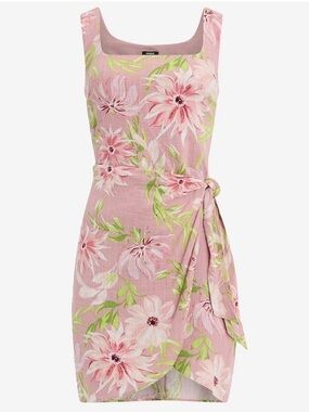 Express Linen Floral Pink Sleeveless Wrap Dress